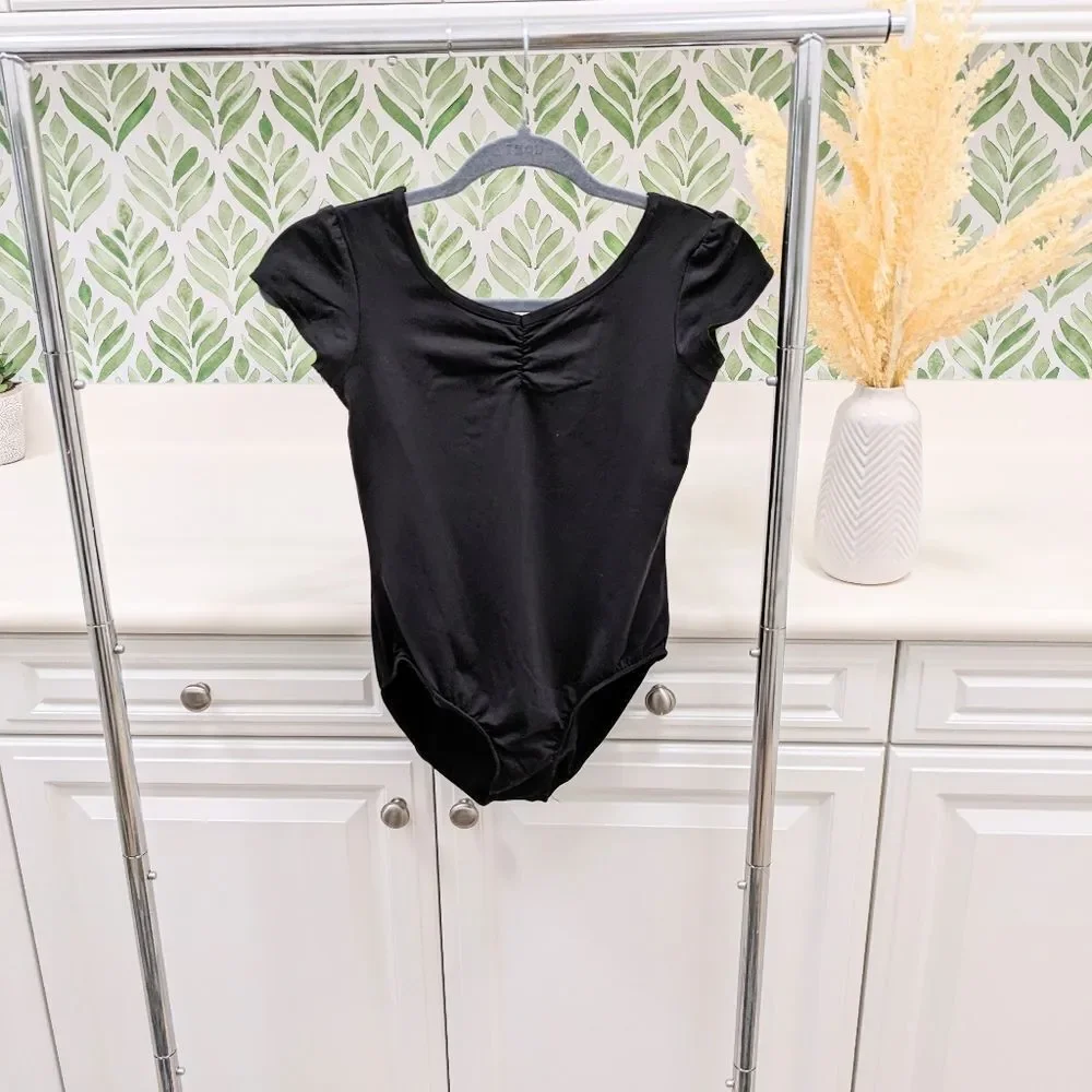 Girls Cap Sleeve Leotard 12-14 Classic Ballet Black Practice Classic Performance